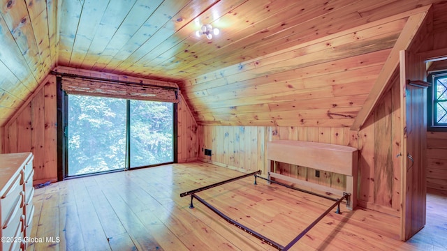 824 County Highway 106, Mayfield, NY 12010 - additional living space featuring wood walls, wooden ceiling, light wood-style flooring, and lofted ceiling
