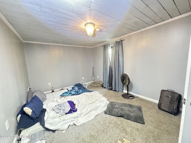 351 Gansevoort Rd, Moreau, NY 12828 - unfurnished bedroom with carpet, ornamental molding, wood ceiling, and baseboards