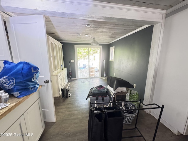 351 Gansevoort Rd, Moreau, NY 12828 - dining space featuring crown molding, dark wood-style flooring, and baseboards