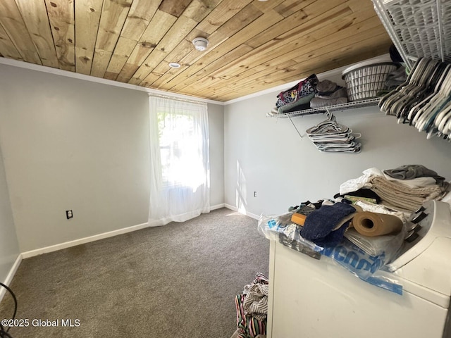 351 Gansevoort Rd, Moreau, NY 12828 - unfurnished bedroom with ornamental molding, carpet flooring, wood ceiling, and baseboards