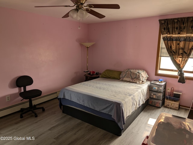 2714 Magnolia St, Endicott, NY 13760 - bedroom featuring wood finished floors, ceiling fan, and a baseboard radiator