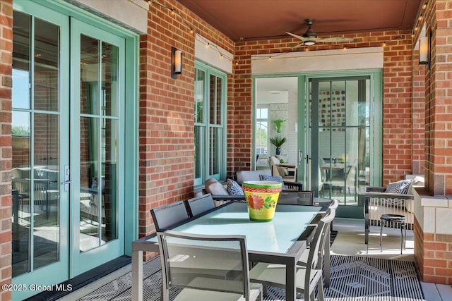 268 Broadway Unit 607, Saratoga Springs, Inside, NY 12866 - view of patio / terrace featuring french doors, ceiling fan, and outdoor dining space