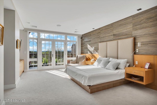 268 Broadway Unit 607, Saratoga Springs, Inside, NY 12866 - carpeted bedroom with baseboards, access to exterior, french doors, and an accent wall