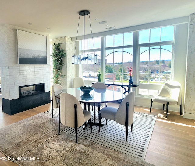 268 Broadway Unit 607, Saratoga Springs, Inside, NY 12866 - dining space featuring wood finished floors and a glass covered fireplace