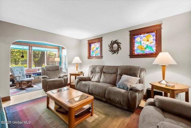 92 Fiddlers Ln, Colonie, NY 12110 - living room with wood finished floors and arched walkways