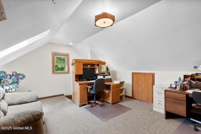 92 Fiddlers Ln, Colonie, NY 12110 - office with light colored carpet, lofted ceiling, a skylight, and baseboards