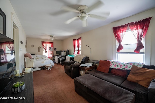 3 Grove St, Bethlehem, NY 12054 - carpeted living room with ceiling fan