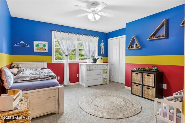 32 Kara Ln, Clifton Park, NY 12065 - bedroom featuring carpet flooring, baseboards, a closet, and a ceiling fan