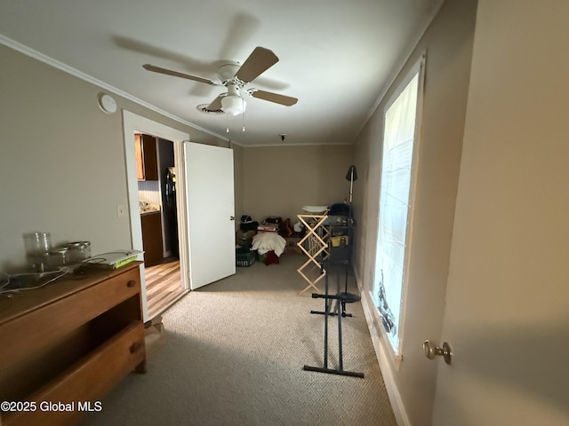 32 5th Ave, Gloversville, NY 12078 - home office featuring ornamental molding, carpet, healthy amount of natural light, and ceiling fan