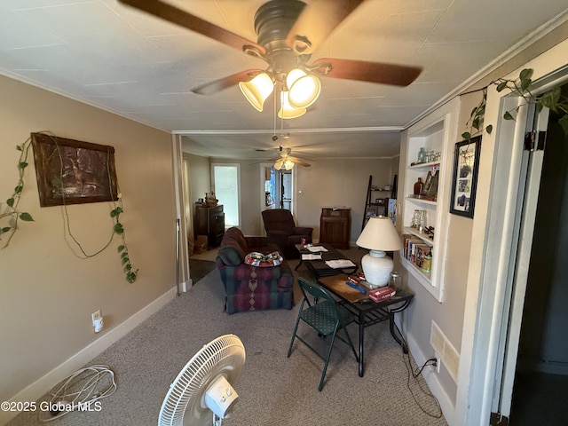 32 5th Ave, Gloversville, NY 12078 - carpeted home office with ceiling fan, baseboards, and built in shelves