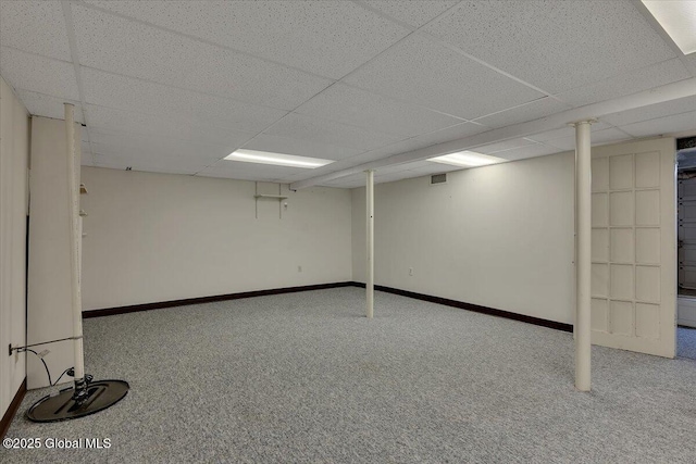 327 Sullivan Rd, Schenectady, NY 12304 - finished basement with a paneled ceiling, carpet flooring, and baseboards