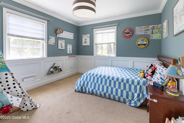 1269 Hawthorn Rd, Niskayuna, NY 12309 - bedroom featuring carpet floors, crown molding, and a wainscoted wall