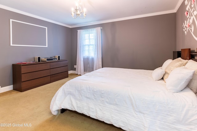 1269 Hawthorn Rd, Niskayuna, NY 12309 - bedroom with crown molding, a chandelier, and light carpet