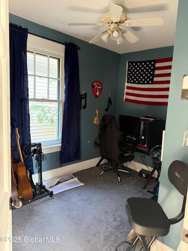 3516 Consaul Rd, Schenectady, NY 12304 - carpeted office featuring a ceiling fan and baseboards