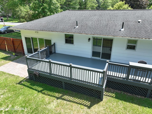 44 St Jude Ln, Glenville, NY 12302 - rear view of property featuring roof with shingles and a wooden deck