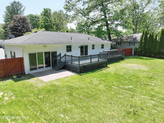 44 St Jude Ln, Glenville, NY 12302 - back of property featuring a patio area, a wooden deck, and roof with shingles