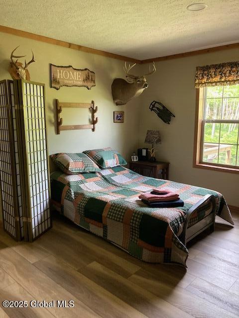 841 Battle Hill Rd, Hague, NY 12836 - bedroom with wood finished floors and a textured ceiling