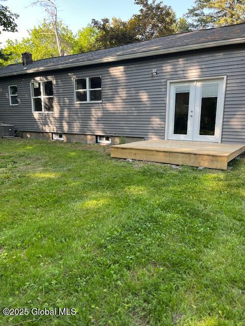 5 Hillandale Dr, Charlton, NY 12019 - back of property featuring a yard, french doors, and a chimney