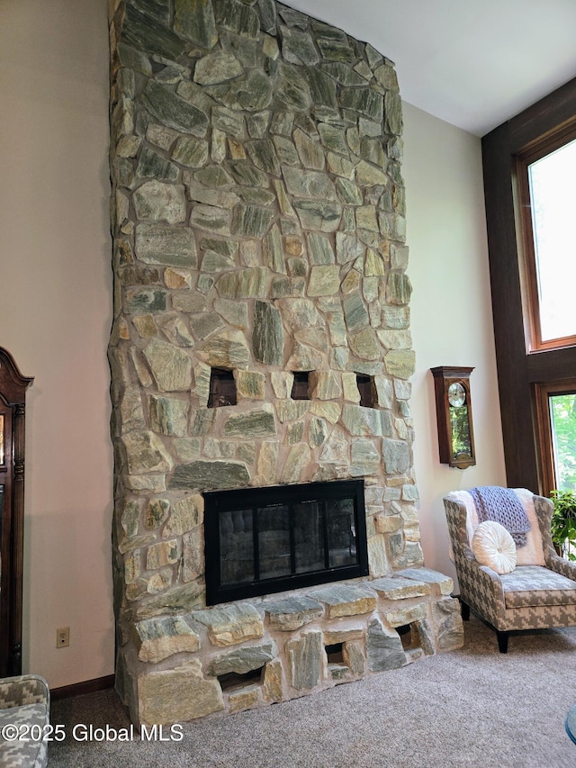 251 Vernon Rd, Glenville, NY 12302 - detailed view of carpet flooring, a fireplace, and baseboards