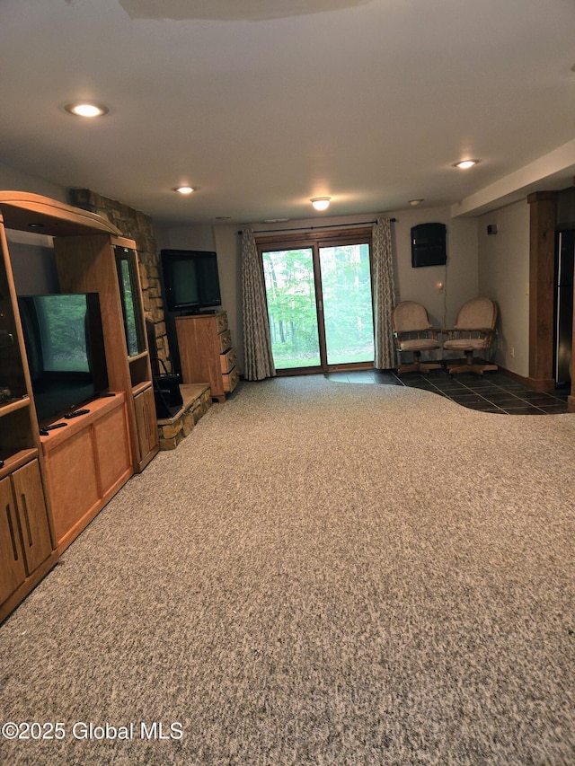 251 Vernon Rd, Glenville, NY 12302 - unfurnished living room with a fireplace, carpet floors, and recessed lighting