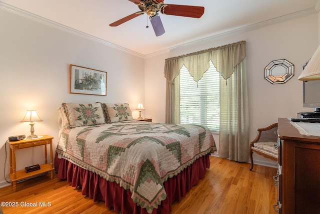 1401 Balltown Rd, Niskayuna, NY 12309 - bedroom featuring ornamental molding, light wood finished floors, and a ceiling fan
