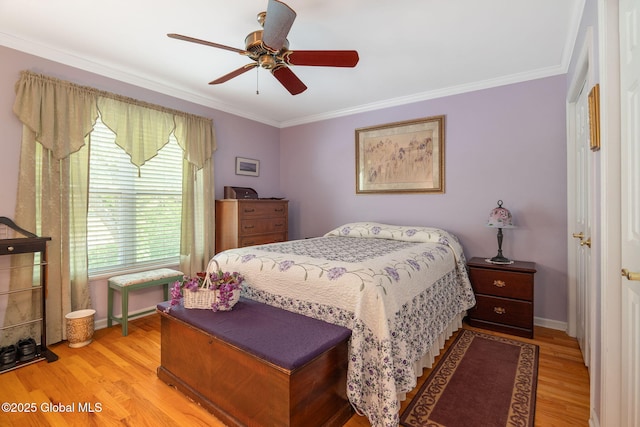 1401 Balltown Rd, Niskayuna, NY 12309 - bedroom featuring light wood finished floors, ornamental molding, baseboards, and a ceiling fan