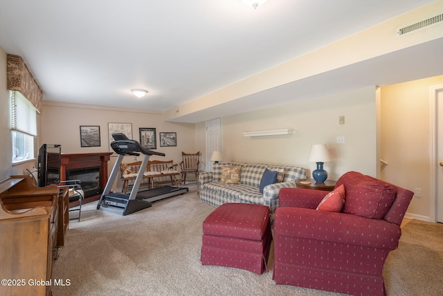 1401 Balltown Rd, Niskayuna, NY 12309 - workout area with carpet flooring and a glass covered fireplace