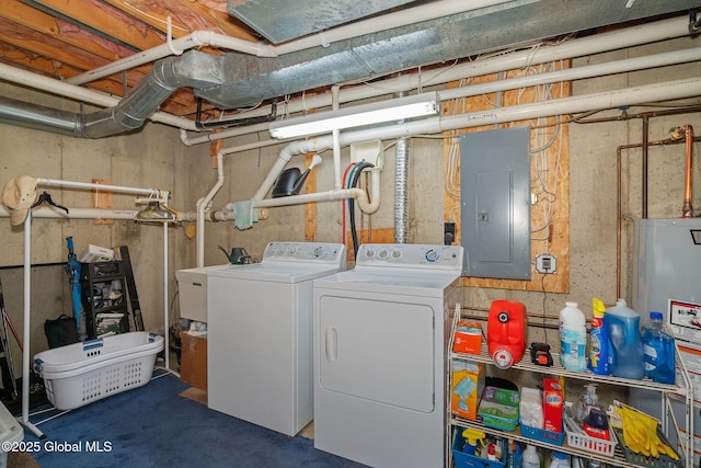 1401 Balltown Rd, Niskayuna, NY 12309 - laundry area with electric panel, washing machine and clothes dryer, and water heater