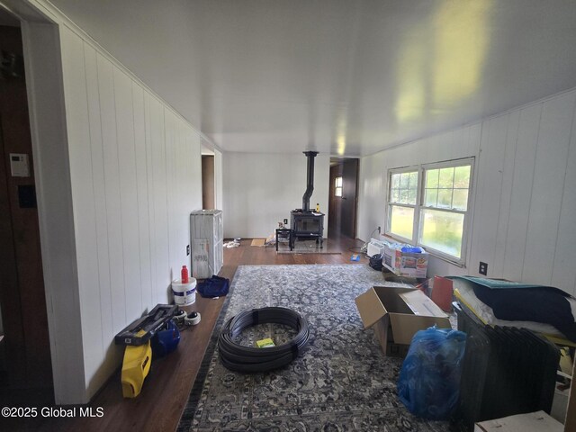 1056 Carlisle Rd, Root, NY 13317 - living room featuring a wood stove and wood finished floors