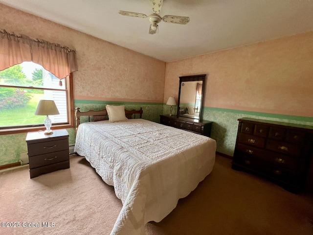 19 Cartier Ln, Fort Ann, NY 12827 - bedroom featuring wallpapered walls, carpet floors, ceiling fan, and baseboard heating