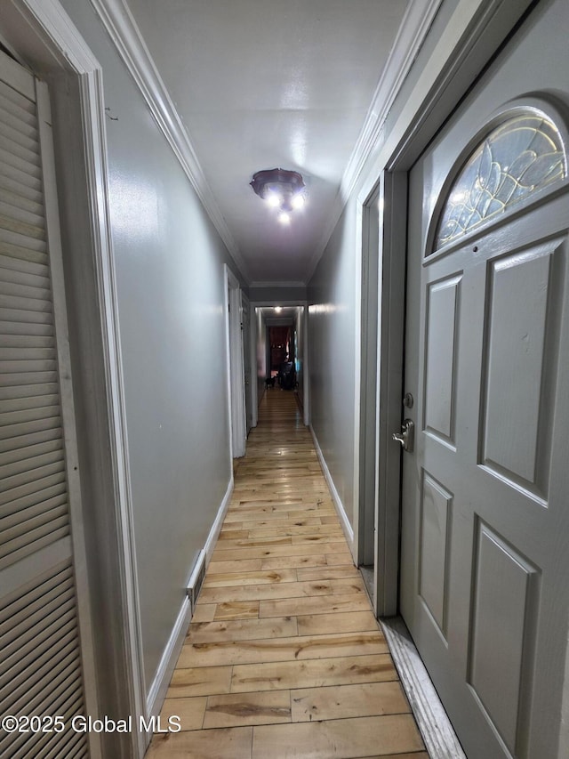 3841 State Highway 30, Mayfield, NY 12010 - hallway featuring ornamental molding, light wood finished floors, and baseboards