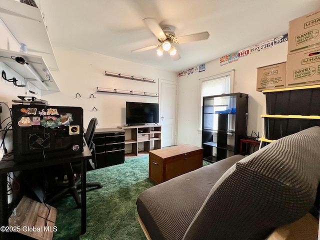 2803 Wellington Ave, Rotterdam, NY 12306 - living area featuring a ceiling fan, a desk, and carpet