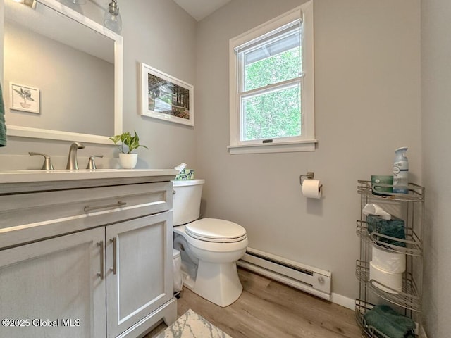 3602 Echo Bay Ln, Fort Ann, NY 12844 - half bathroom with a baseboard heating unit, vanity, and wood finished floors