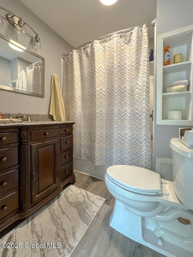 3602 Echo Bay Ln, Fort Ann, NY 12844 - full bathroom featuring wood finished floors, vanity, and a shower with curtain