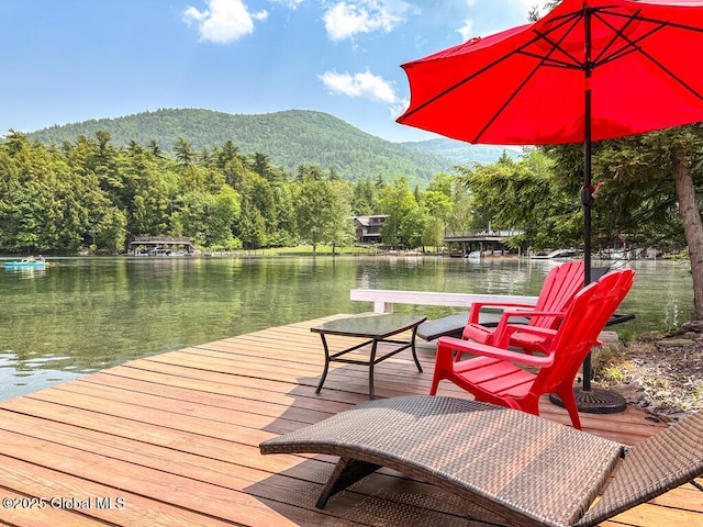 3602 Echo Bay Ln, Fort Ann, NY 12844 - dock featuring a wooded view and a water and mountain view