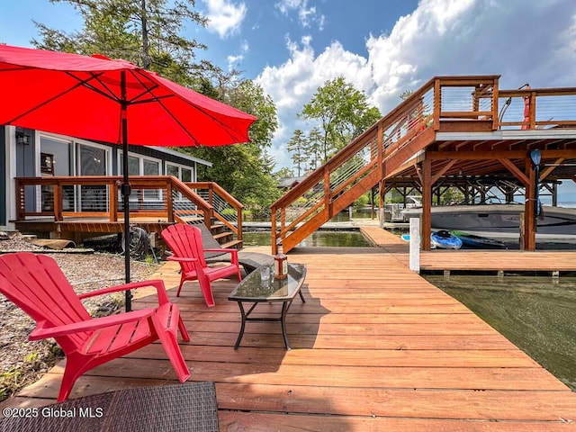 3602 Echo Bay Ln, Fort Ann, NY 12844 - dock with stairs, a deck, and boat lift