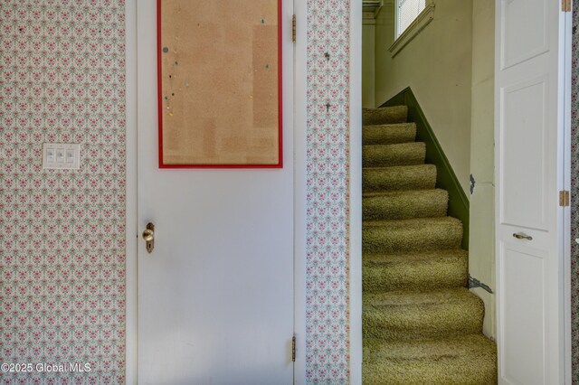 510 S William St, Johnstown, NY 12095 - staircase featuring wallpapered walls