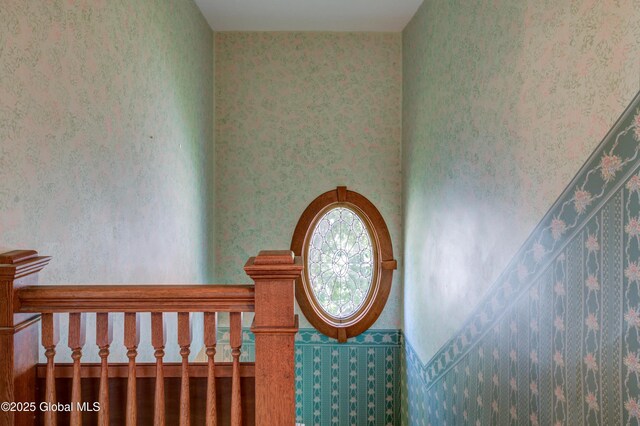510 S William St, Johnstown, NY 12095 - staircase featuring wallpapered walls