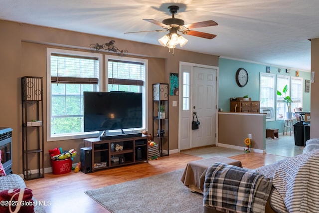 79 Chandler Ln, Greenfield, NY 12859 - living room with plenty of natural light, ceiling fan, and wood finished floors