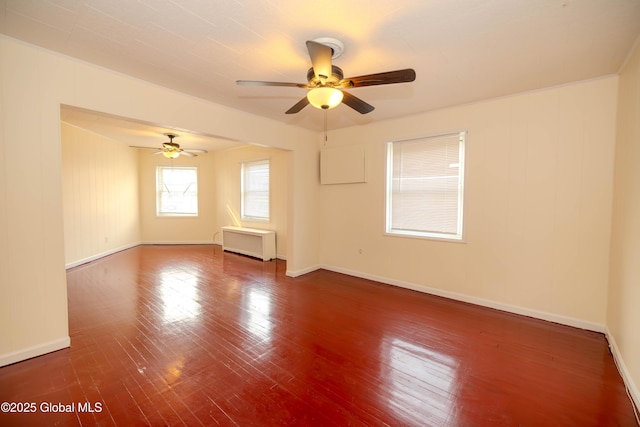 1374 10th Ave, Schenectady, NY 12303 - empty room featuring radiator heating unit, ceiling fan, hardwood / wood-style floors, and baseboards