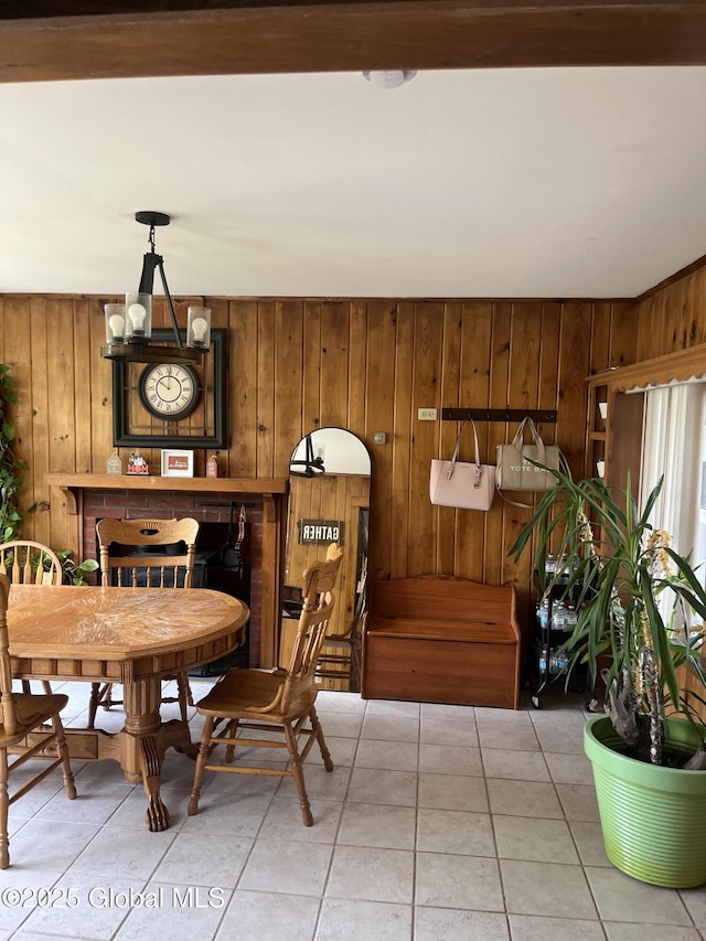 6 Pine Rd, Moreau, NY 12803 - dining space with wooden walls and light tile patterned floors