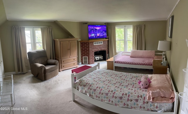 6 Pine Rd, Moreau, NY 12803 - bedroom with multiple windows, carpet, a fireplace, and vaulted ceiling