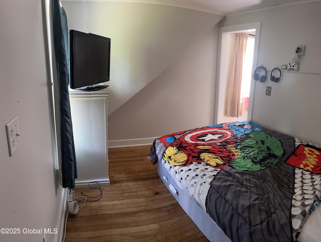 6 Pine Rd, Moreau, NY 12803 - bedroom featuring wood-type flooring, vaulted ceiling, and baseboards