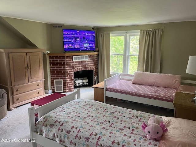 6 Pine Rd, Moreau, NY 12803 - carpeted bedroom with a brick fireplace and crown molding
