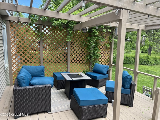 6 Pine Rd, Moreau, NY 12803 - wooden terrace with an outdoor living space and a pergola