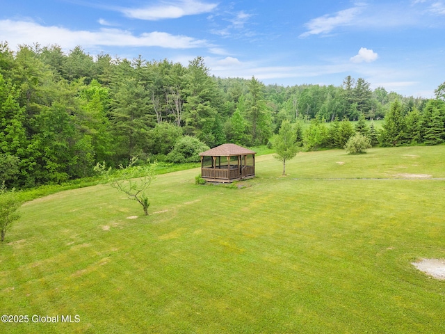 131 Abrams Rd, Wright, NY 12023 - view of green lawn featuring a gazebo and a forest view