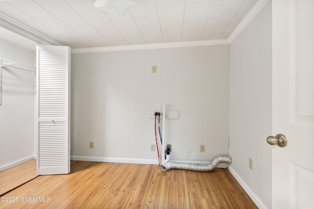 16 Smith Ln, East Greenbush, NY 12144 - laundry area with light wood-style floors, ornamental molding, washer hookup, and baseboards