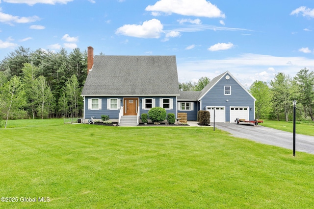 1396 Barton Hill Rd, Wright, NY 12053 - cape cod home with a garage, driveway, a front yard, and a chimney