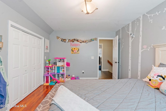 1396 Barton Hill Rd, Wright, NY 12053 - bedroom featuring wood finished floors, a closet, and lofted ceiling