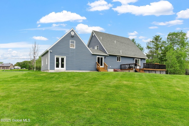 1396 Barton Hill Rd, Wright, NY 12053 - rear view of house featuring a deck, french doors, a yard, and entry steps